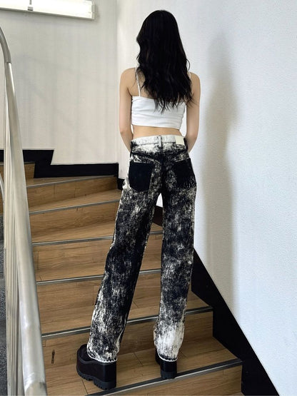 GYDA ハイウエスト Tie Dyeワイドデニムパンツ