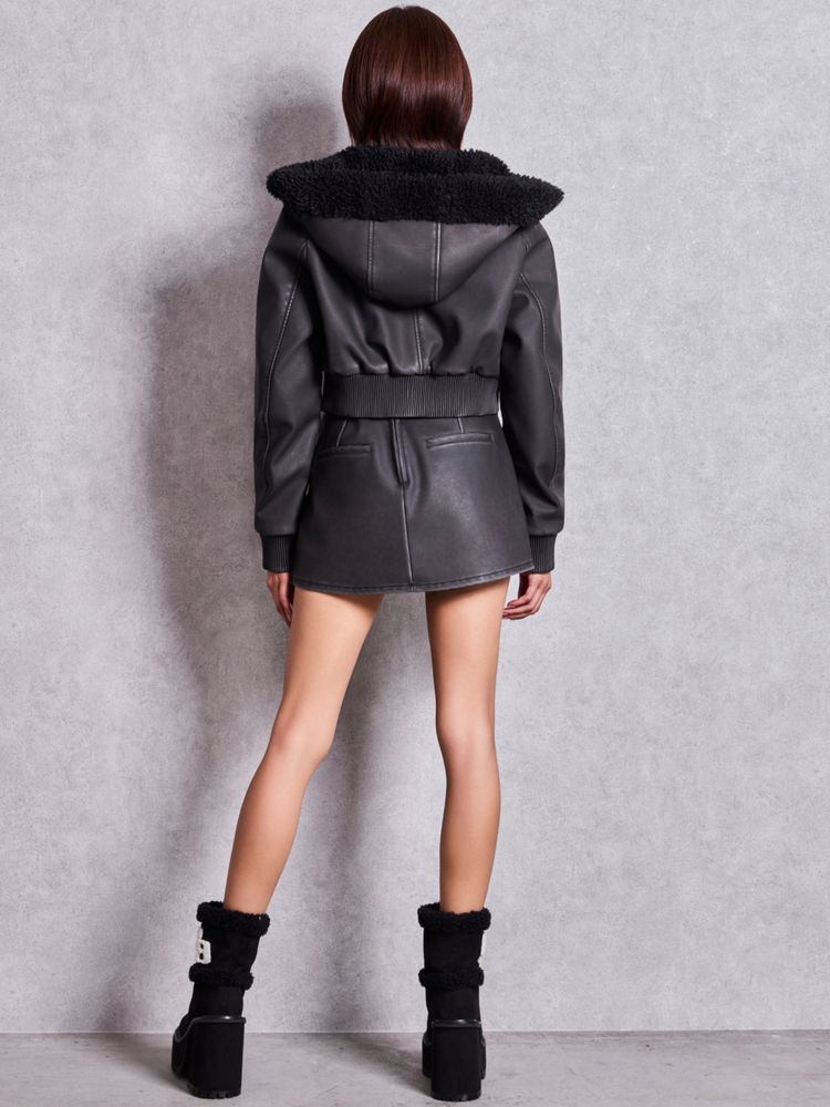 GYDA vintage faux フェイクレザーボアショートブルゾン