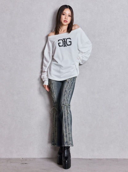 GYDA アームギャザー Symmetry GYDA オフショルスウェットトップス