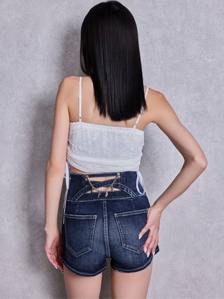 GYDA ハイウエストボタンBACKカーブクロスGYDA chain デニムショートパンツ