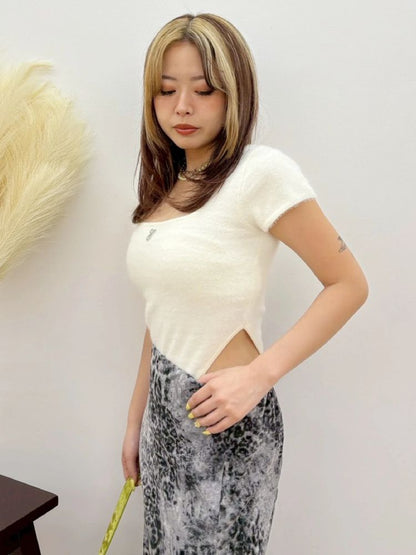 EVRIS Eモチーフミニシャギーニットボディースーツ