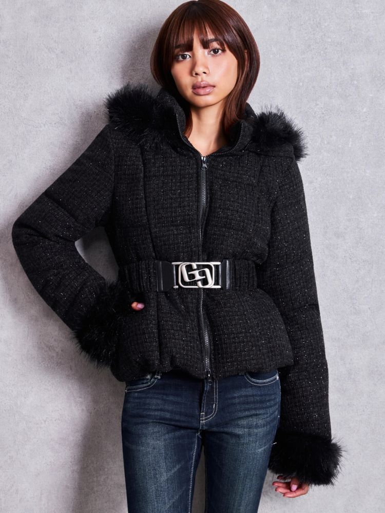 GYDA GG ベルト付き lame tweed ショートダウンコート