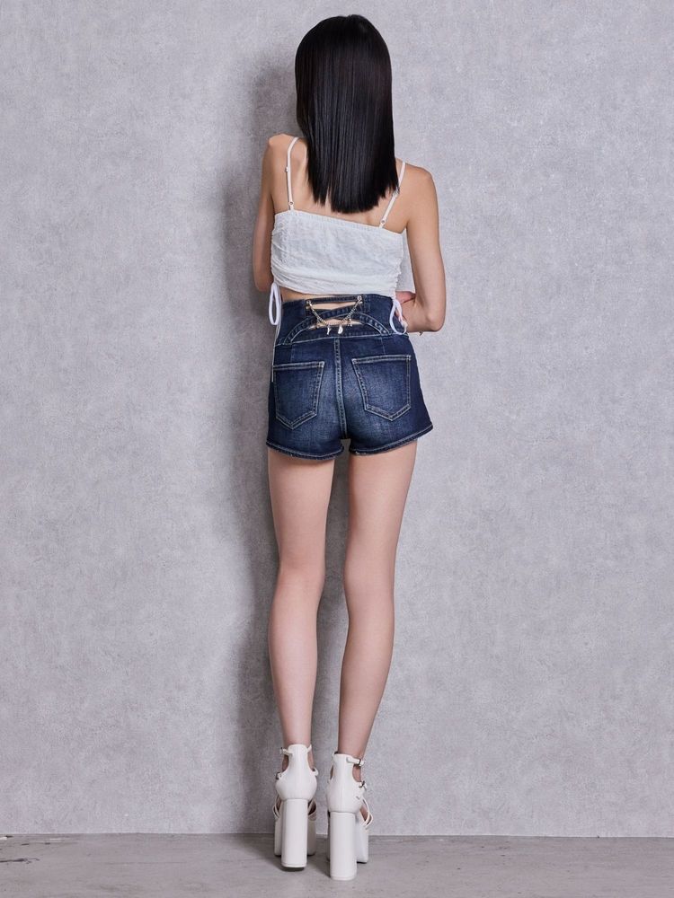 GYDA ハイウエストボタンBACKカーブクロスGYDA chain デニムショートパンツ