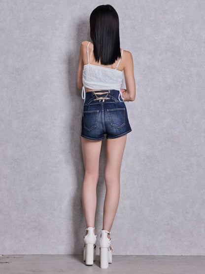 GYDA ハイウエストボタンBACKカーブクロスGYDA chain デニムショートパンツ