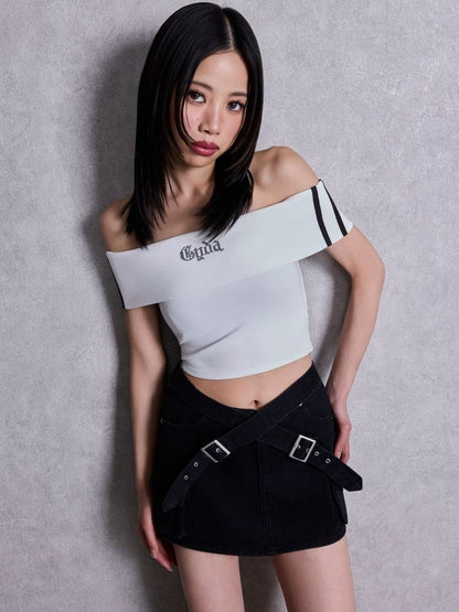 GYDA Gyda bijou サイドラインオフショルショートTOPS