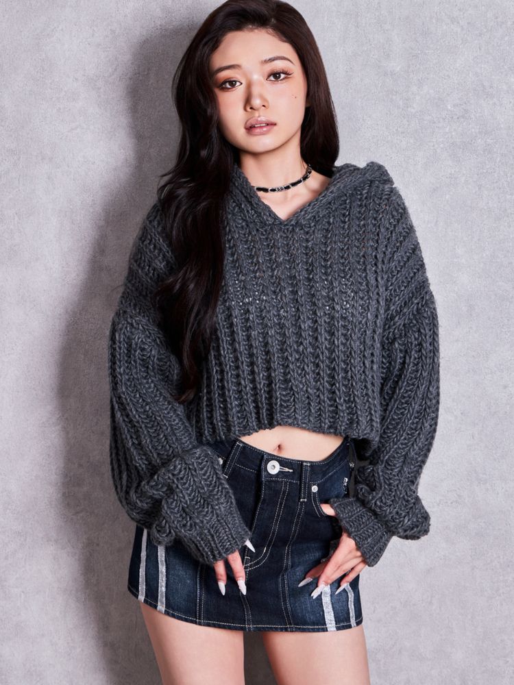 GYDA HANDニットライクショートHOODIE