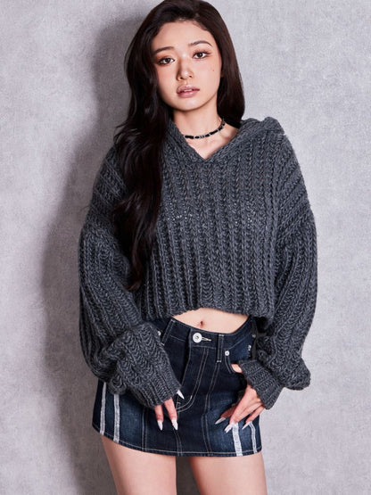 GYDA HANDニットライクショートHOODIE