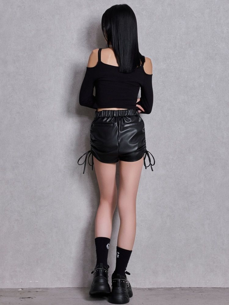 GYDA GG drawstring fake leather ショートパンツ