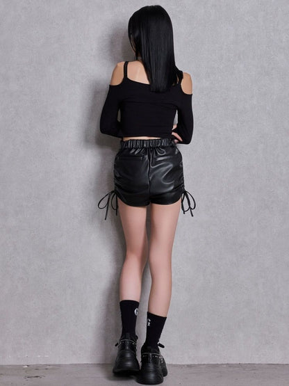GYDA GG drawstring fake leather ショートパンツ