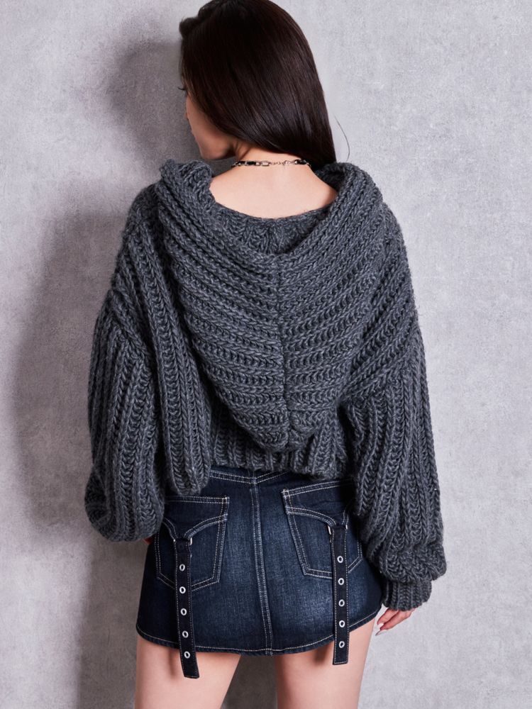 GYDA HANDニットライクショートHOODIE