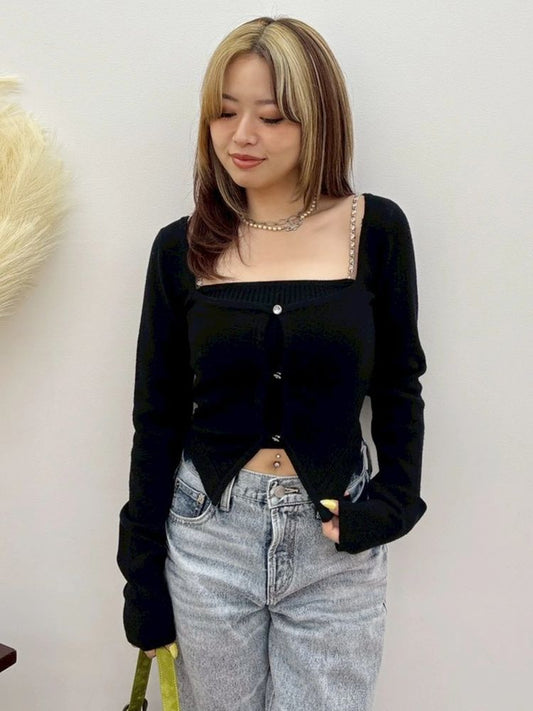 EVRIS ビジューショルダーアンサンブルニットトップス