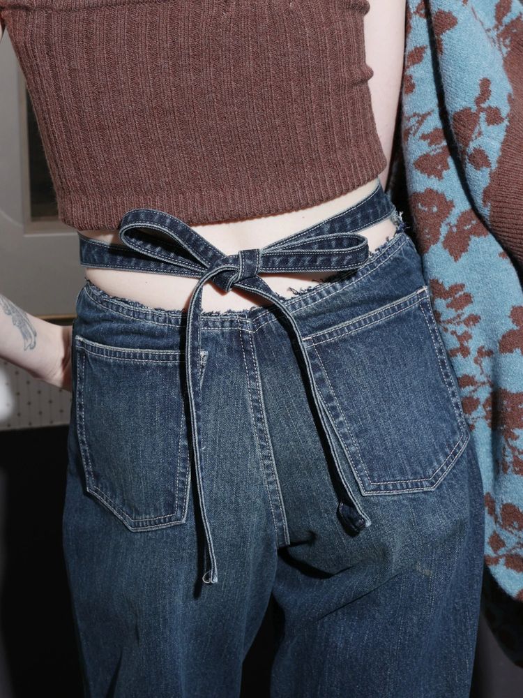 EVRIS バックリボンワイドデニムパンツ