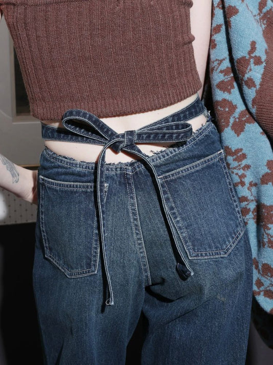 EVRIS バックリボンワイドデニムパンツ