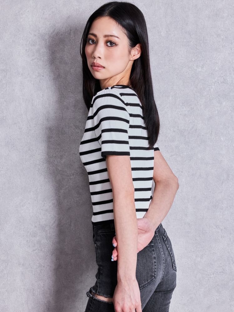 GYDA Symmetry GYDA プレートハーフスリーブニットTOPS