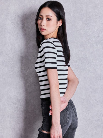 GYDA Symmetry GYDA プレートハーフスリーブニットTOPS