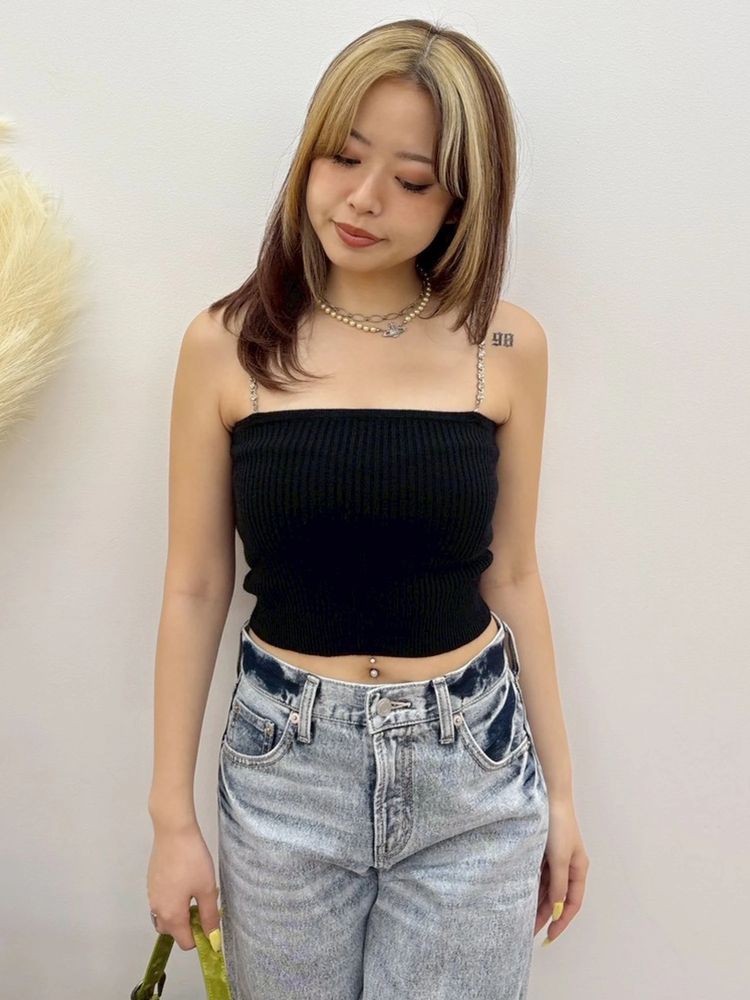 EVRIS ビジューショルダーアンサンブルニットトップス