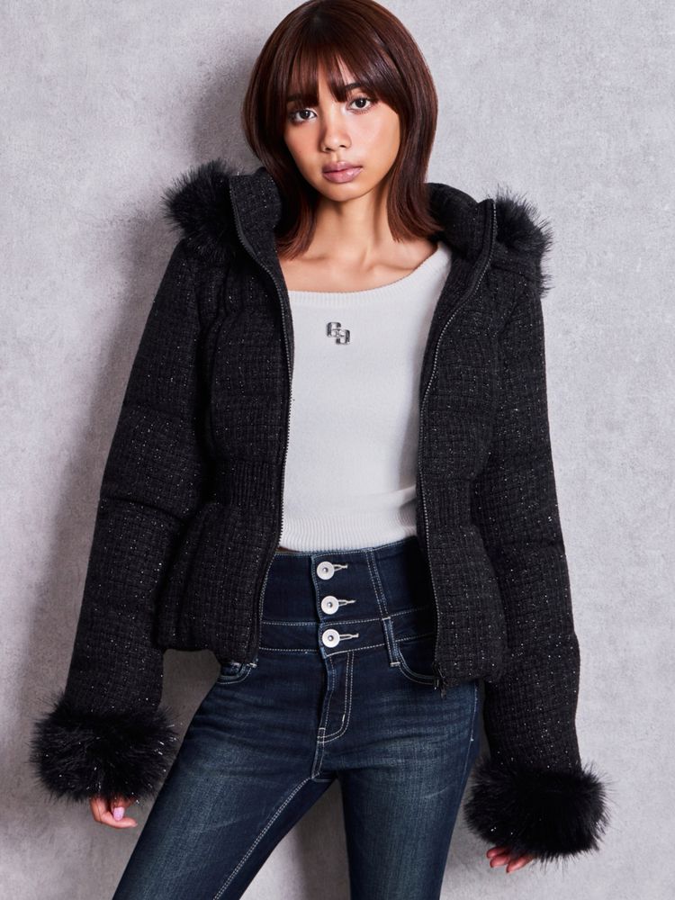 GYDA GG ベルト付き lame tweed ショートダウンコート