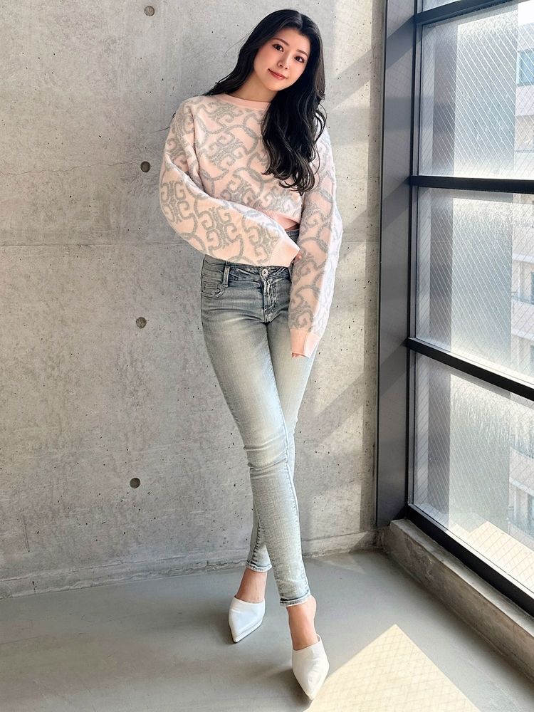 GYDA ハイウエストクロススキニーデニムパンツ