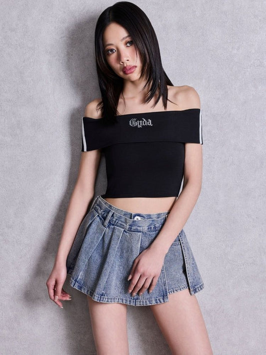 GYDA Gyda bijou サイドラインオフショルショートTOPS