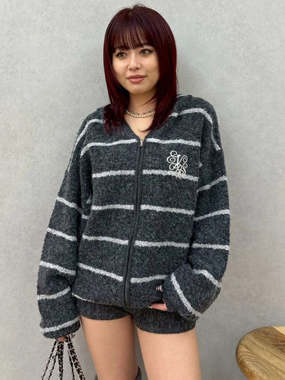 EVRIS オーバーサイズフードニットトップス