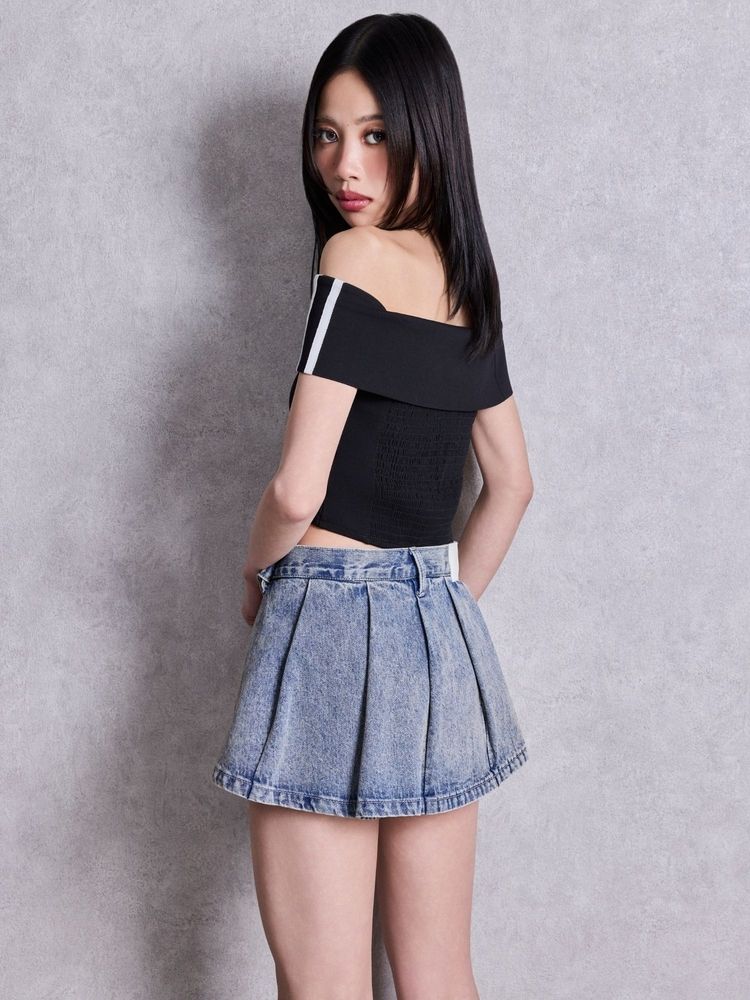 GYDA Gyda bijou サイドラインオフショルショートTOPS