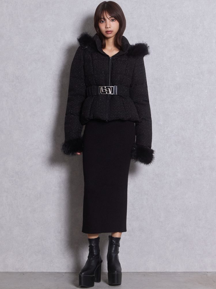 GYDA GG ベルト付き lame tweed ショートダウンコート