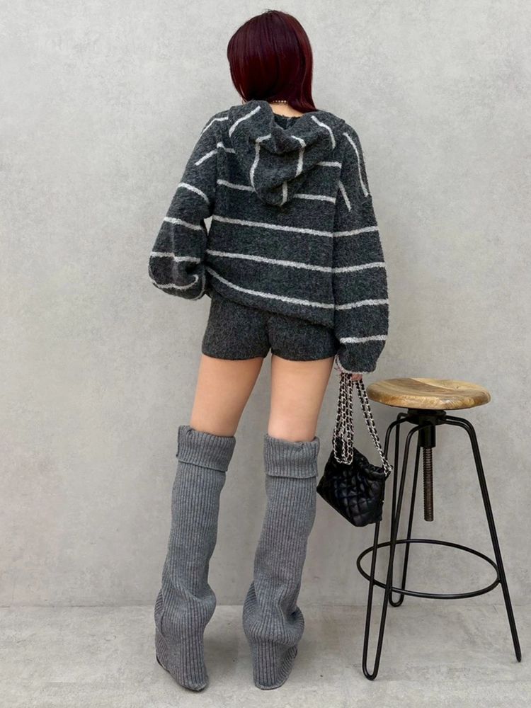 EVRIS オーバーサイズフードニットトップス