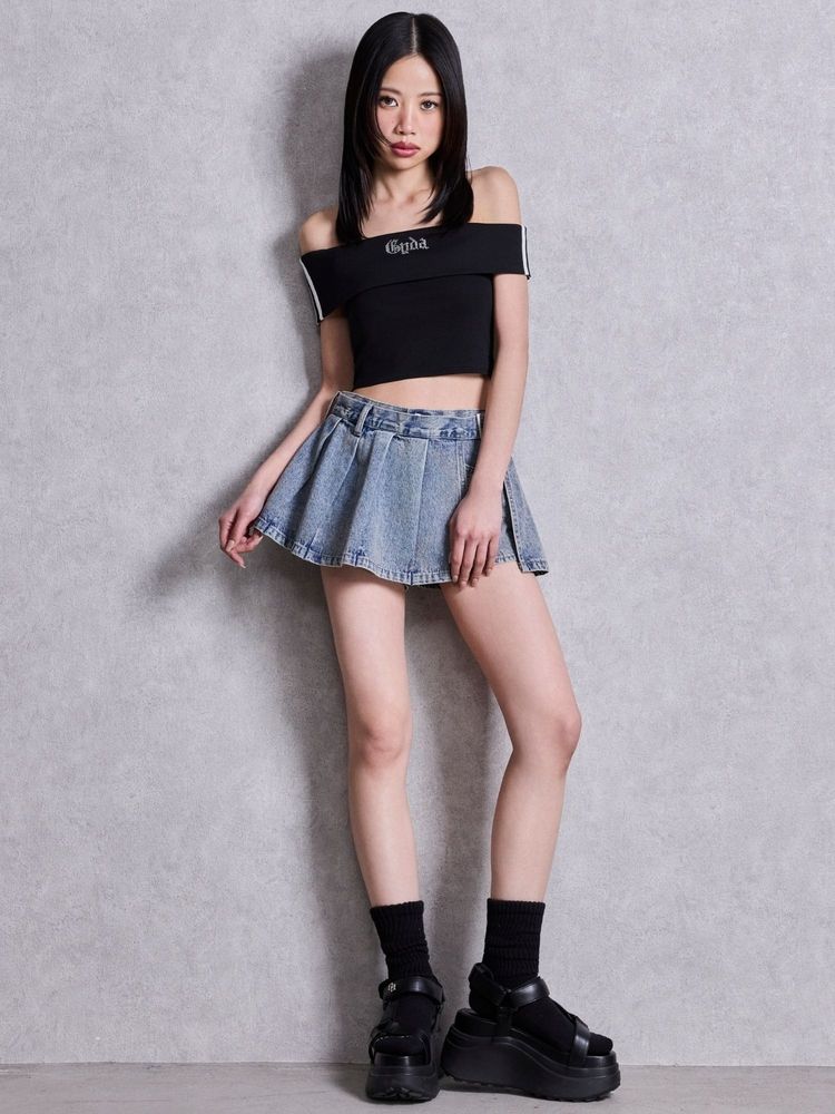 GYDA Gyda bijou サイドラインオフショルショートTOPS