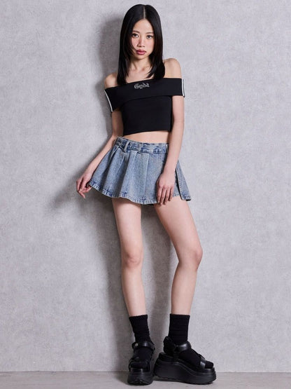 GYDA Gyda bijou サイドラインオフショルショートTOPS