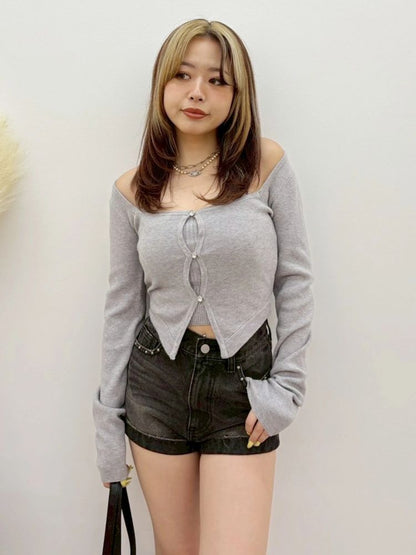 EVRIS ビジューショルダーアンサンブルニットトップス