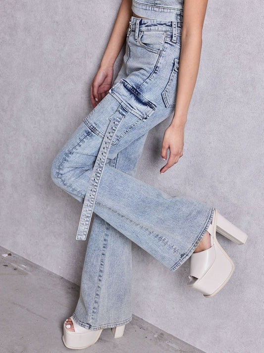 GYDA ハイウエストeacred edge cross ZIPデザインフレアパンツ