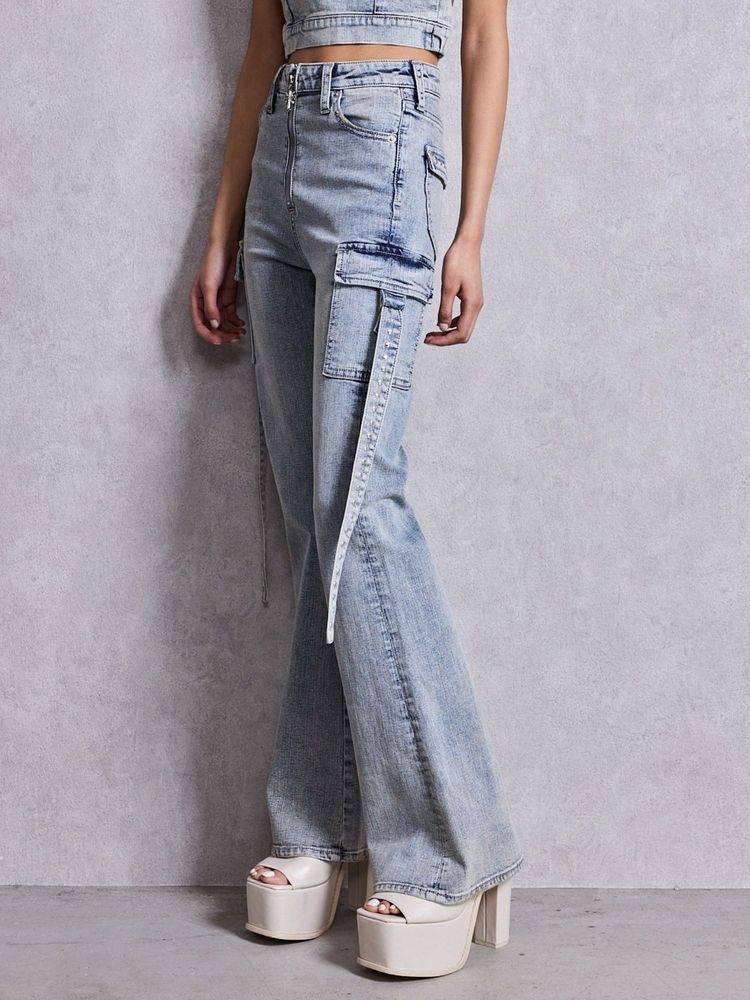 GYDA ハイウエストeacred edge cross ZIPデザインフレアパンツ