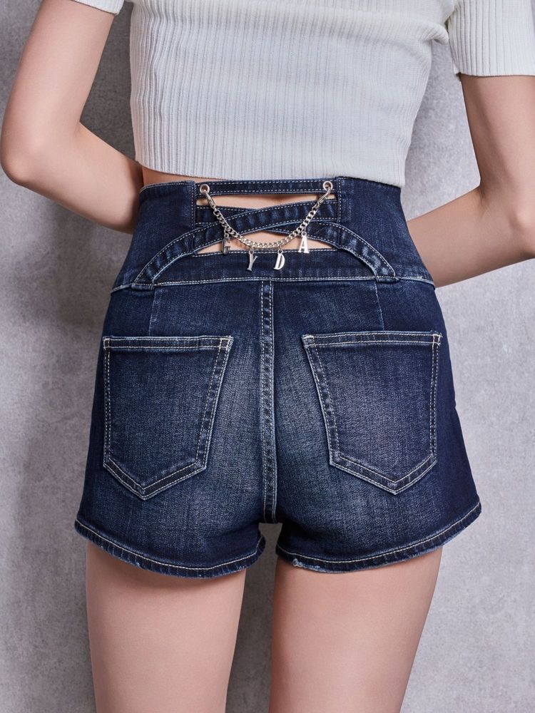 GYDA ハイウエストボタンBACKカーブクロスGYDA chain デニムショートパンツ