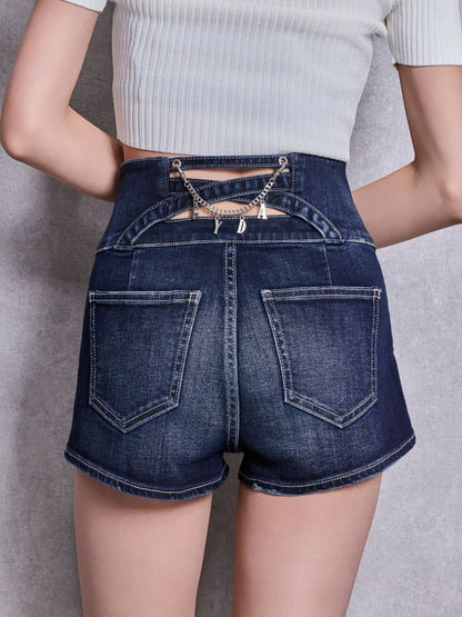 GYDA ハイウエストボタンBACKカーブクロスGYDA chain デニムショートパンツ