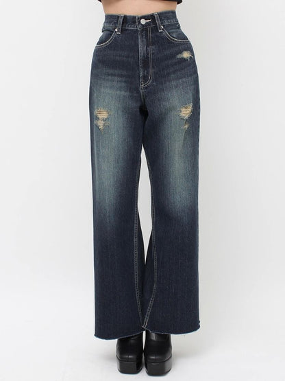 EVRIS バックリボンワイドデニムパンツ