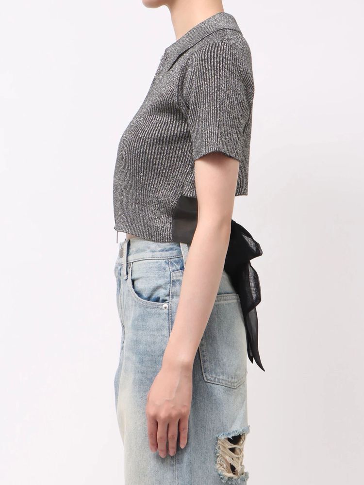 EVRIS ラメZIPバックリボンニットトップス