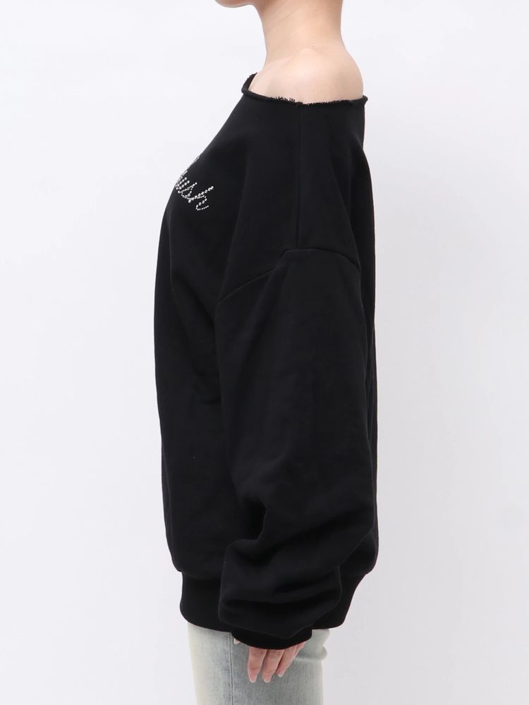 EVRIS ラインストーンワンショルスウェットトップス