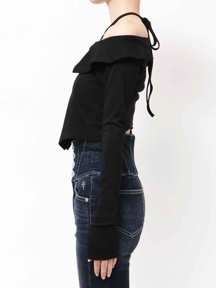 GYDA フロントZIPクロスチョーカーショートトップス