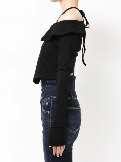 GYDA フロントZIPクロスチョーカーショートトップス