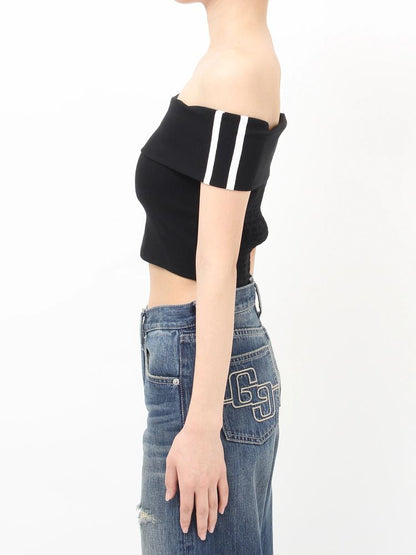 GYDA Gyda bijou サイドラインオフショルショートTOPS