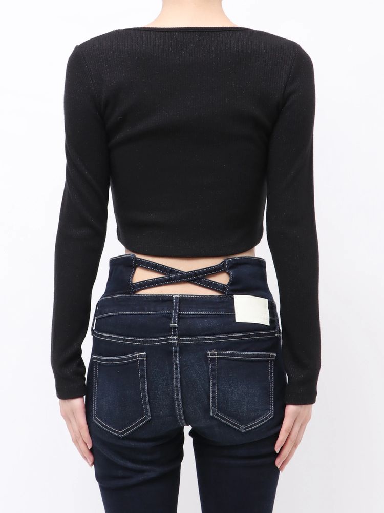 GYDA GGロゴラインストーンラメテレコ long sleeve トップス