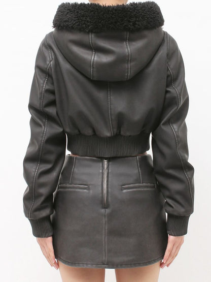 GYDA vintage faux フェイクレザーボアショートブルゾン