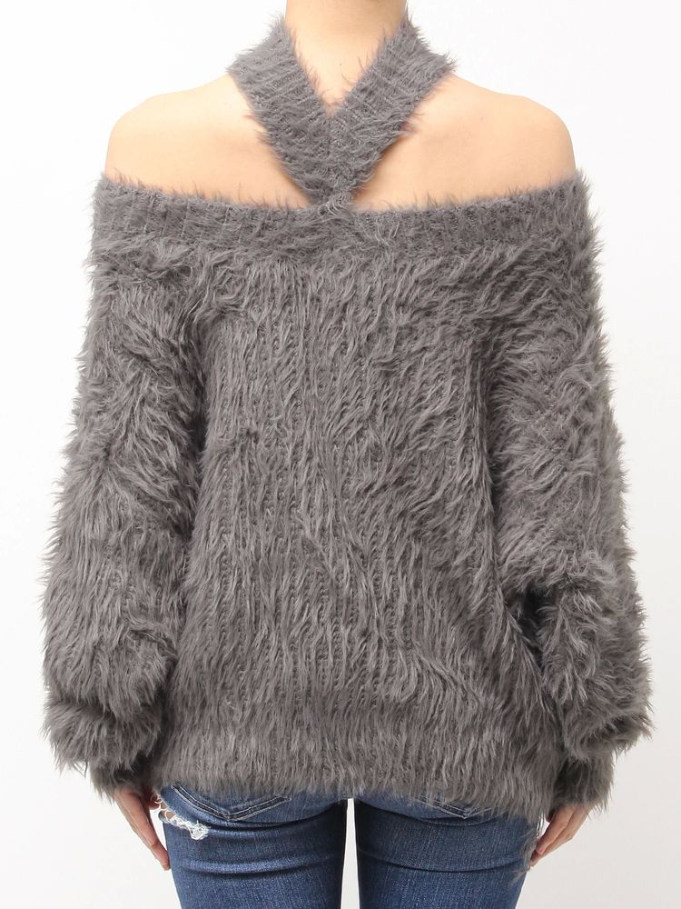 GYDA 2way シャギーチョーカーニットトップス