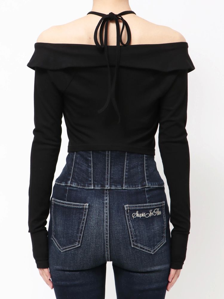 GYDA フロントZIPクロスチョーカーショートトップス