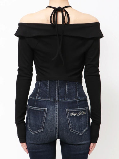 GYDA フロントZIPクロスチョーカーショートトップス