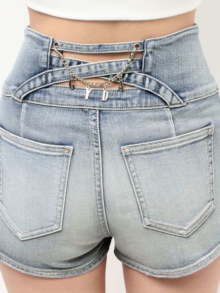 GYDA ハイウエストボタンBACKカーブクロスGYDA chain デニムショートパンツ