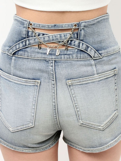 GYDA ハイウエストボタンBACKカーブクロスGYDA chain デニムショートパンツ