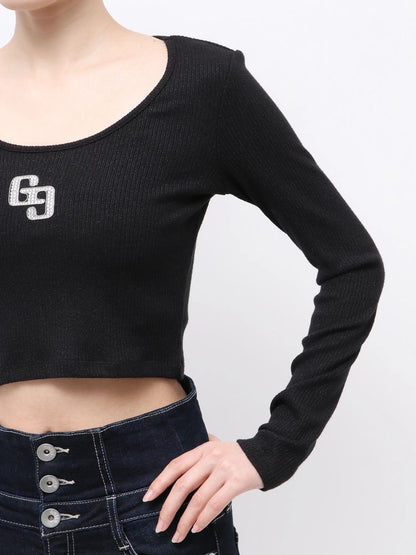 GYDA GGロゴラインストーンラメテレコ long sleeve トップス