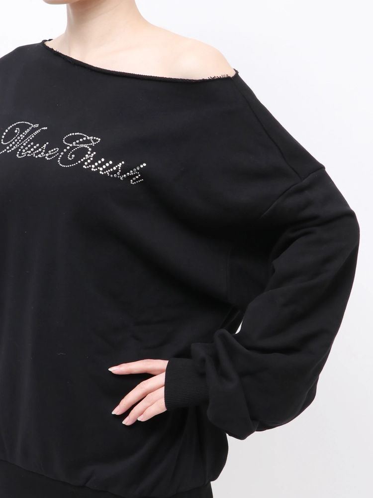 EVRIS ラインストーンワンショルスウェットトップス