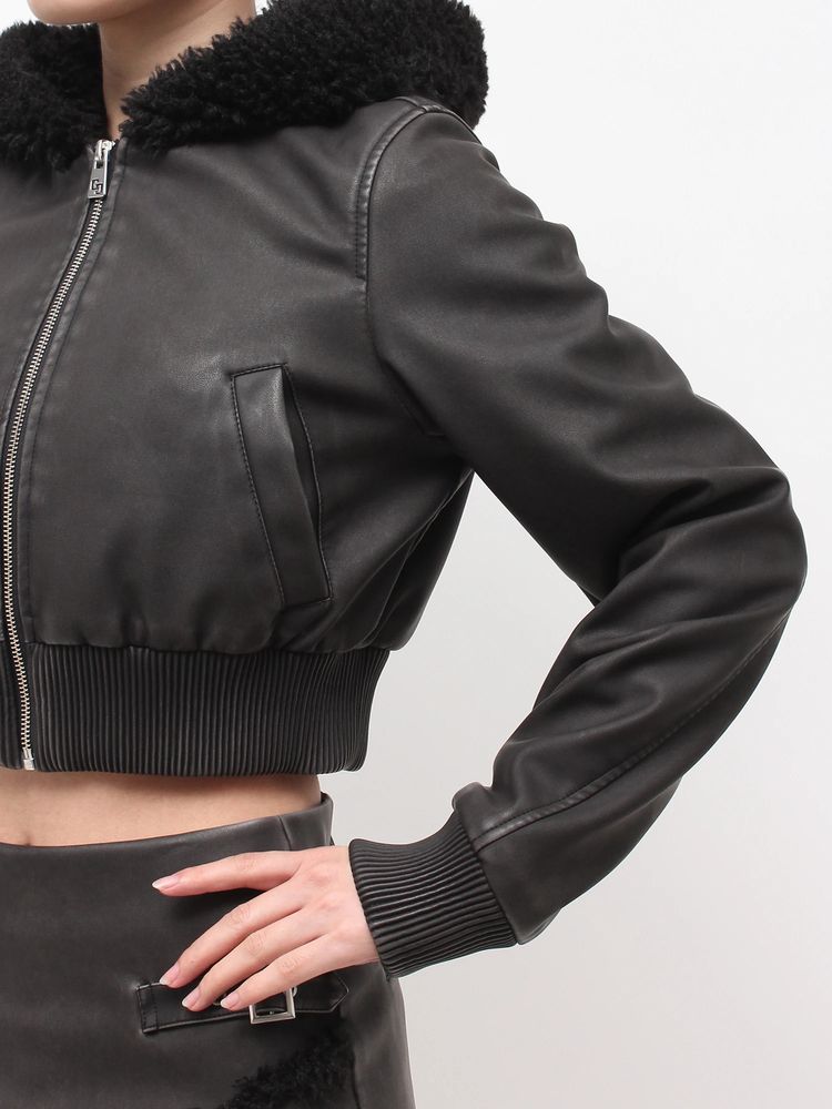 GYDA vintage faux フェイクレザーボアショートブルゾン